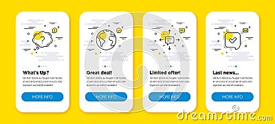 Vector set of Sms, World planet and Question mark line icons set. Vector Vector Illustration