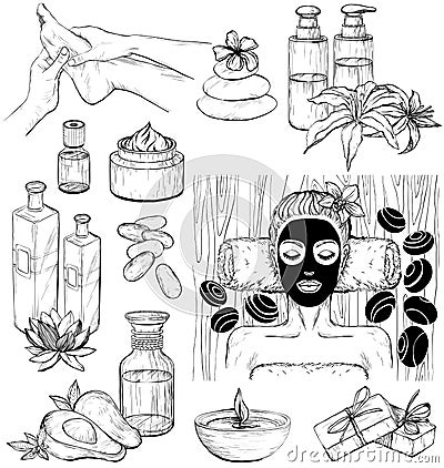 Vector set of spa icons. Sketch Vector Illustration