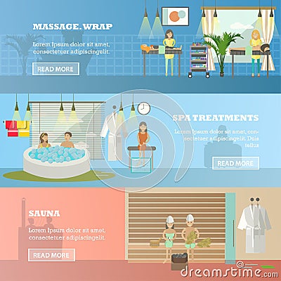 Vector set of spa therapy concept horizontal banners in flat style Vector Illustration