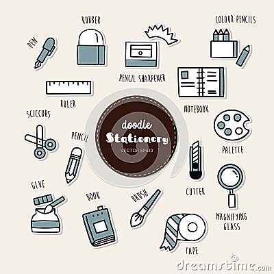 Vector set of stationary icons. Doodle. Vector Illustration