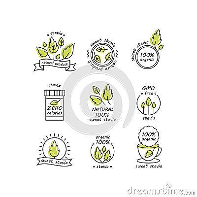 Vector set of stevia labels, logos, badges, icons. Vector Illustration