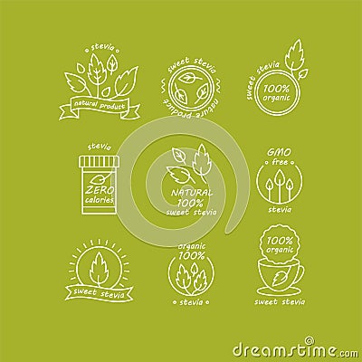 Vector set of stevia labels, logos, badges, icons. Vector Illustration