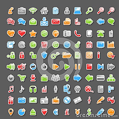 Vector Set of 100 Sticker Icons Vector Illustration
