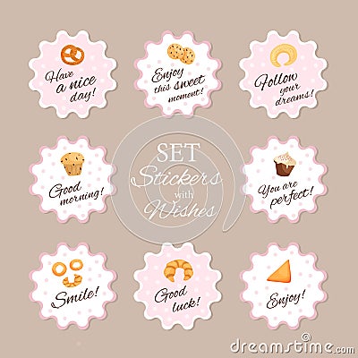 Set sticker with wishes. Vector Illustration