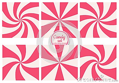 Vector set of striped, pink, sweet abstract candy backgrounds. Templates for design Vector Illustration