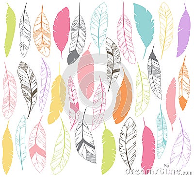 Vector Set of Stylized or Abstract Feathers Vector Illustration