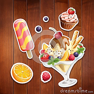Vector set of stylized food icons. Vector Illustration