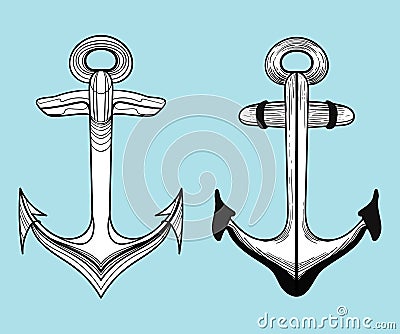 Vector set of stylized ship anchors. Linear Art. Collection of tattoos with an anchor. Vector Illustration