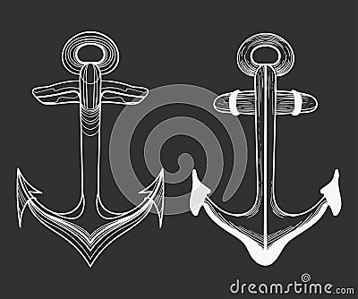 Vector set of stylized ship anchors. Linear Art. Collection of tattoos with an anchor. Vector Illustration