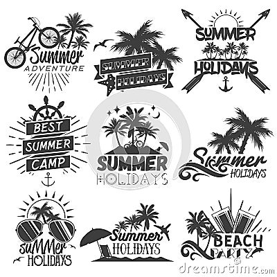 Vector set of summer season labels in vintage style. Vector Illustration