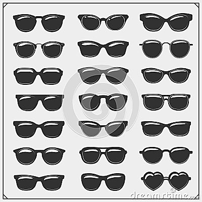 Vector set of sunglasses silhouette. Vector Illustration