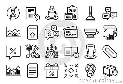 Vector set of Tea cup, Infochart and Salary employees line icons set. Vector Vector Illustration