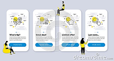 Vector Set of Technology icons related to Confirmed flight, Falling star and Engineering documentation. Vector Stock Photo