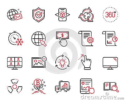 Vector Set of Technology icons related to Confirmed, Internet and 360 degrees. Vector Vector Illustration