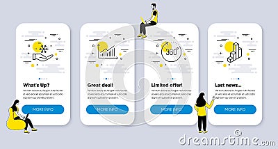 Vector Set of Technology icons related to 360 degrees, Graph and Freezing. Vector Vector Illustration