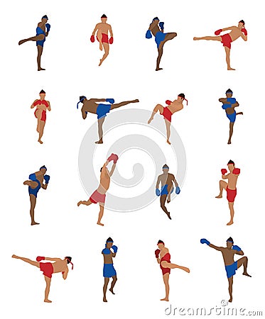 Vector set of thai boxing Vector Illustration