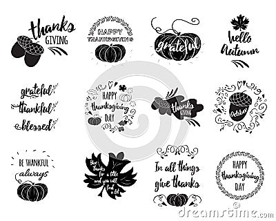 Vector set of Thanksgiving wishes overlays, lettering labels Vector Illustration