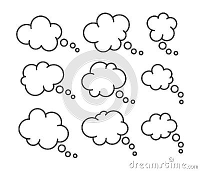 Vector set of thought thin line bubbles, dialog bubble icon Vector Illustration