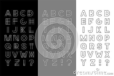Vector set of three trendy english alphabets - minimalistic modern fonts. Stylish latin letters Vector Illustration