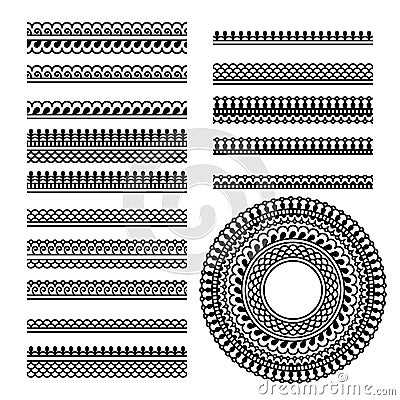 Vector set with traditional indian geometric ornamental brushes Vector Illustration