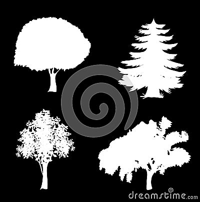 Vector set of trees icons isolated on black background. Vector Illustration