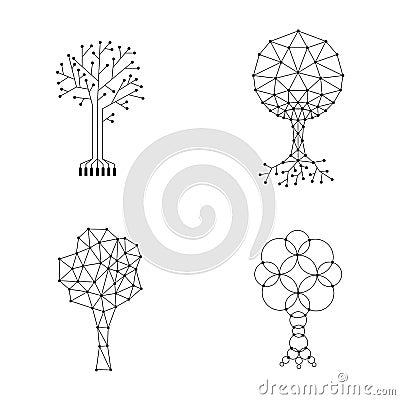 Vector set of trees made of connected dots Vector Illustration