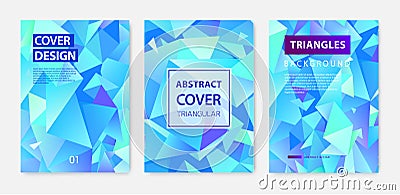 Vector set of triangle polygonal abstract background, facet crystal blue covers, flyers, brochures. Colorful gradient Vector Illustration