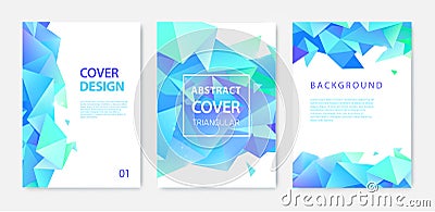 Vector set of triangle polygonal abstract background, facet crystal blue covers, flyers, brochures. Colorful gradient Vector Illustration