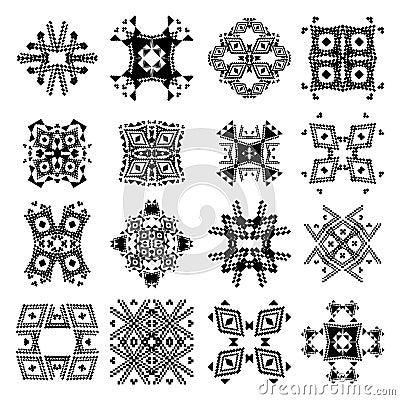 Vector set of tribal black and white decorative patterns for design Vector Illustration