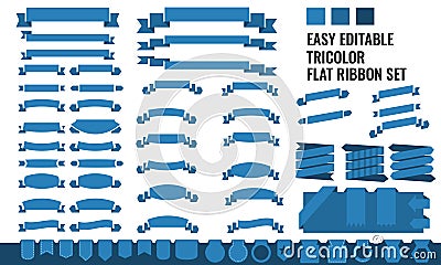 Vector set of tricolor, long, short ribbon banner and tag Vector Illustration