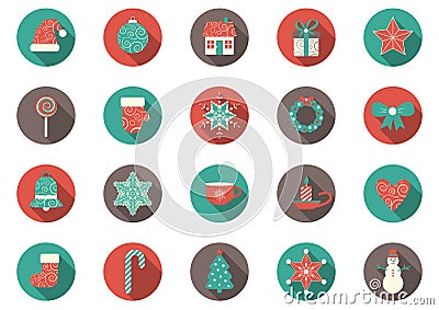 Vector set of twenty colorful christmas icons Vector Illustration