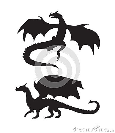 Vector set of two black dragons silhouette Stock Photo