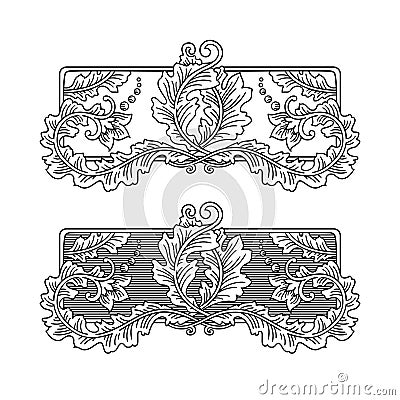 Vector set of two vintage vignettes with floral swirls, flowers and berries Vector Illustration