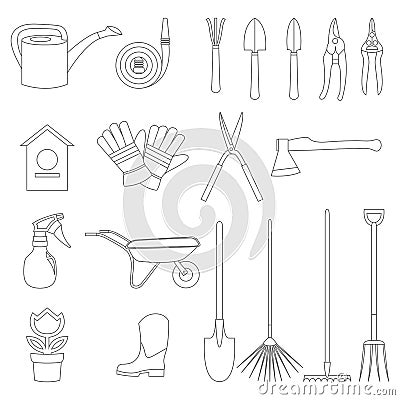 Vector set of various gardening items and garden tools in flat design Vector Illustration