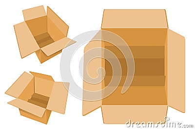 Simple Vector, Set Various Perspective Template or mockup, Cardboard Box for Food, Shoes, cloth or other goods, isolated on white Vector Illustration