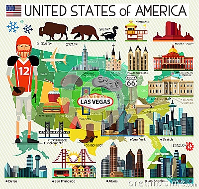 Vector Set of Various United States of America skyline Icons Vector Illustration