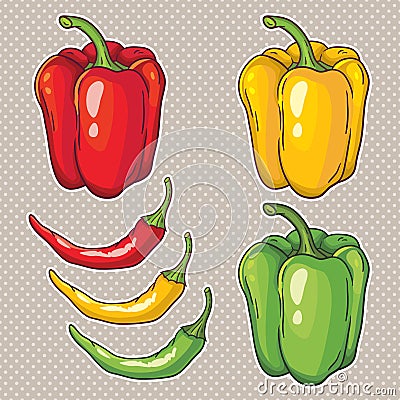 Vector set with vegetables: peppers on white Vector Illustration
