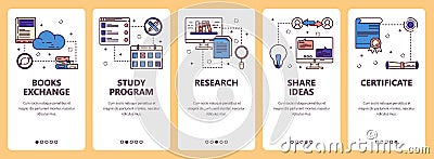 Vector line art web and mobile app template set Vector Illustration