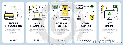 Vector modern thin line secure transactions concept web banner set Vector Illustration