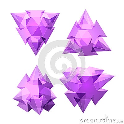 Vector set of views of transparent complex geometric shape based on tetrahedron Vector Illustration