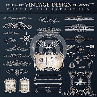 Vector set vintage. Calligraphic design elements and page decoration, collection with black royal ornament Vector Illustration
