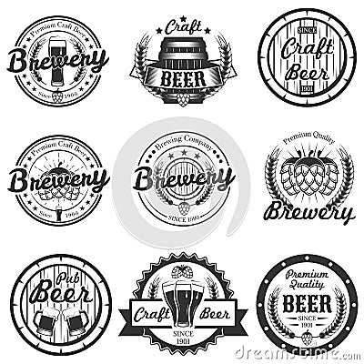 Vector set of vintage craft beer labels, badges and logos Vector Illustration