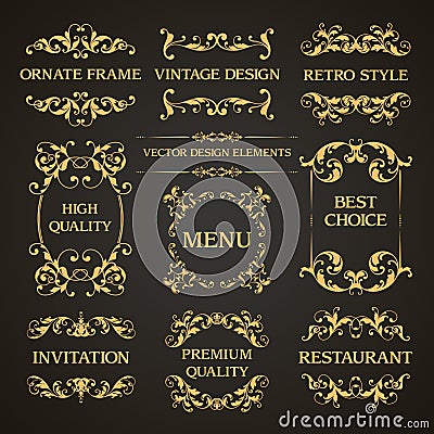 Vector set of vintage elegant decorative ornamental page decoration frames borders calligraphic design elements for invitation, Vector Illustration