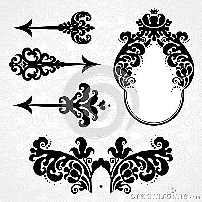 Vector set of vintage elements in Victorian style. Vector Illustration