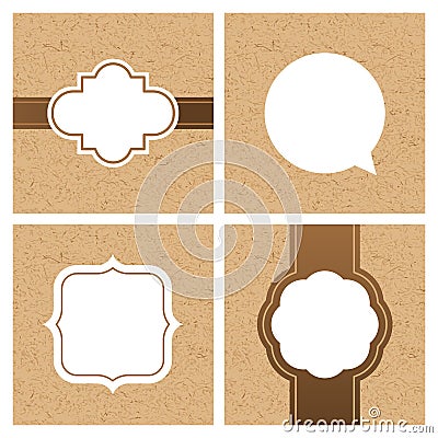 Vector set of vintage frames and banners with craft paper texture. Vector Illustration