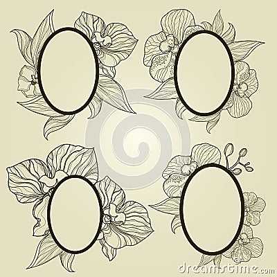 Vector set of vintage frames with flowers - orchid Vector Illustration