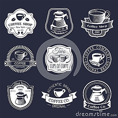 Vector set of vintage hipster coffee logos. Modern cafe shop, restaurant icons, emblems collection. Vector Illustration