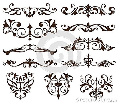 Vector set vintage ornaments, corners, borders. Vintage design elements art nouveau. Black and white monogram Vector Illustration