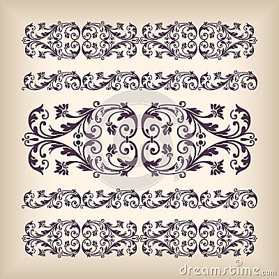 Vector set vintage ornate border frame with retro ornament pattern in antique baroque style. Arabic decorative calligraphy design Vector Illustration