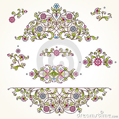 Vector set of vintage vignettes in Eastern style. Vector Illustration